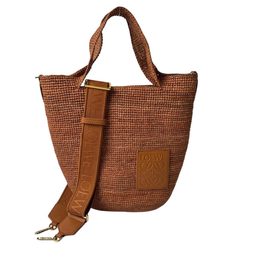 LOEWE Mini Slit Bag, Raffia x Leather, 2-way Tote Shoulder Crossbody Bag for ...